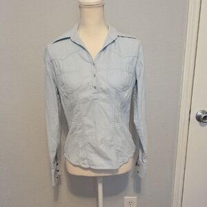 LOFT Blue Gray Fitted Polo Collar Button Down Shirt